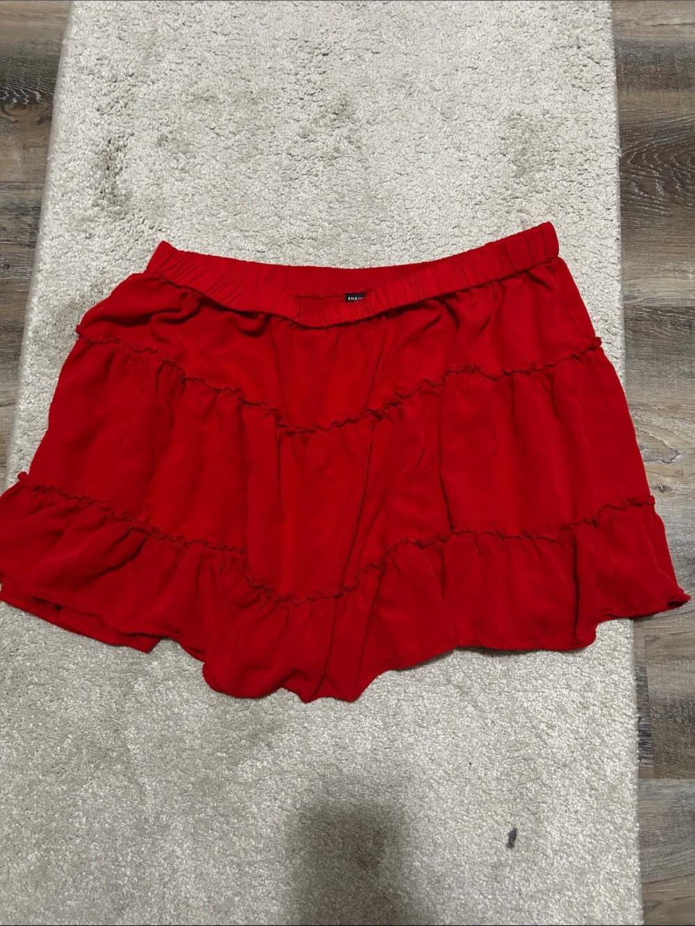 SHEIN Red Tiered Ruffle Skater Mini Skirt